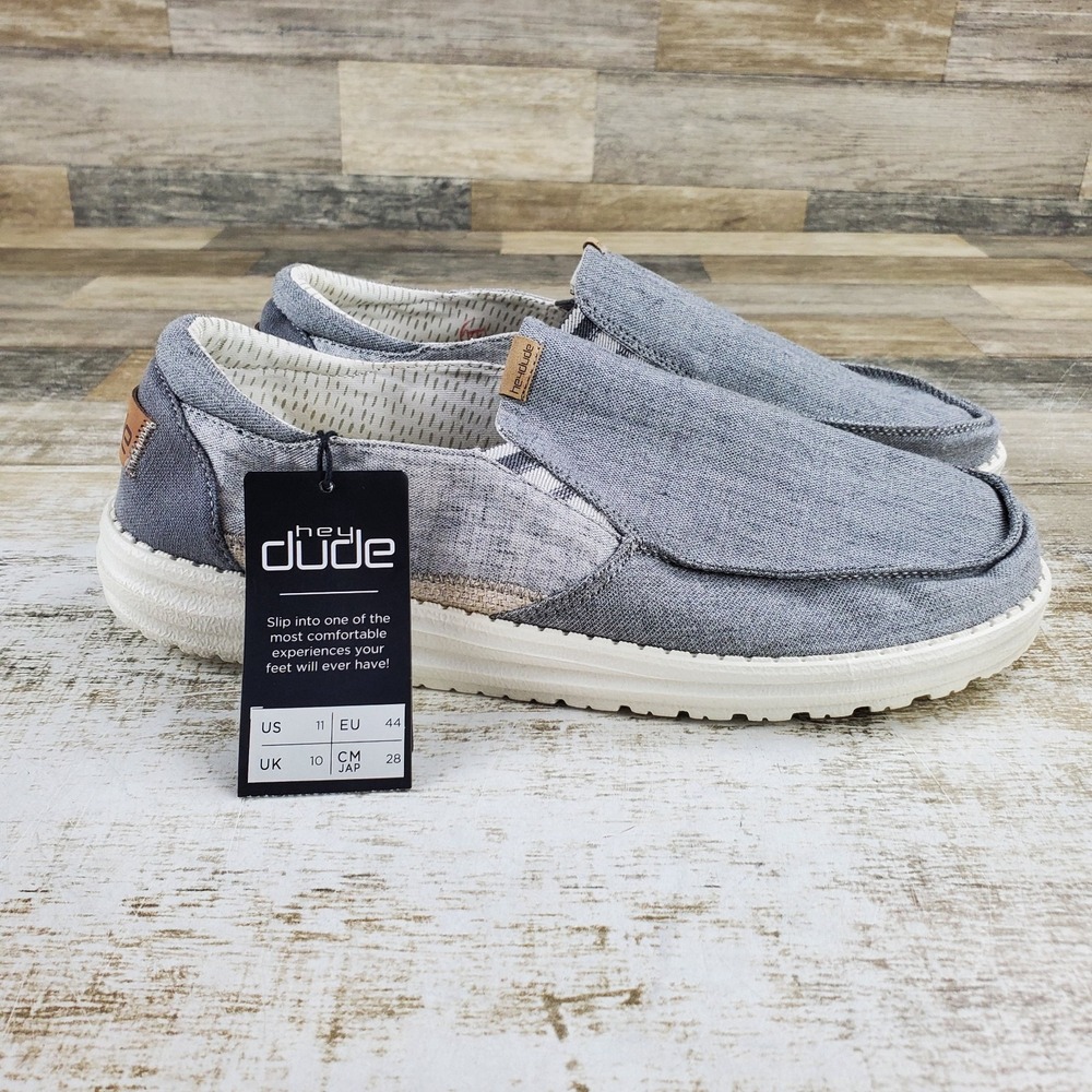 Hey Dude Thad Chambray Mens Casual Shoes Sz 11 Ghost Gray Slip-On Round Toe